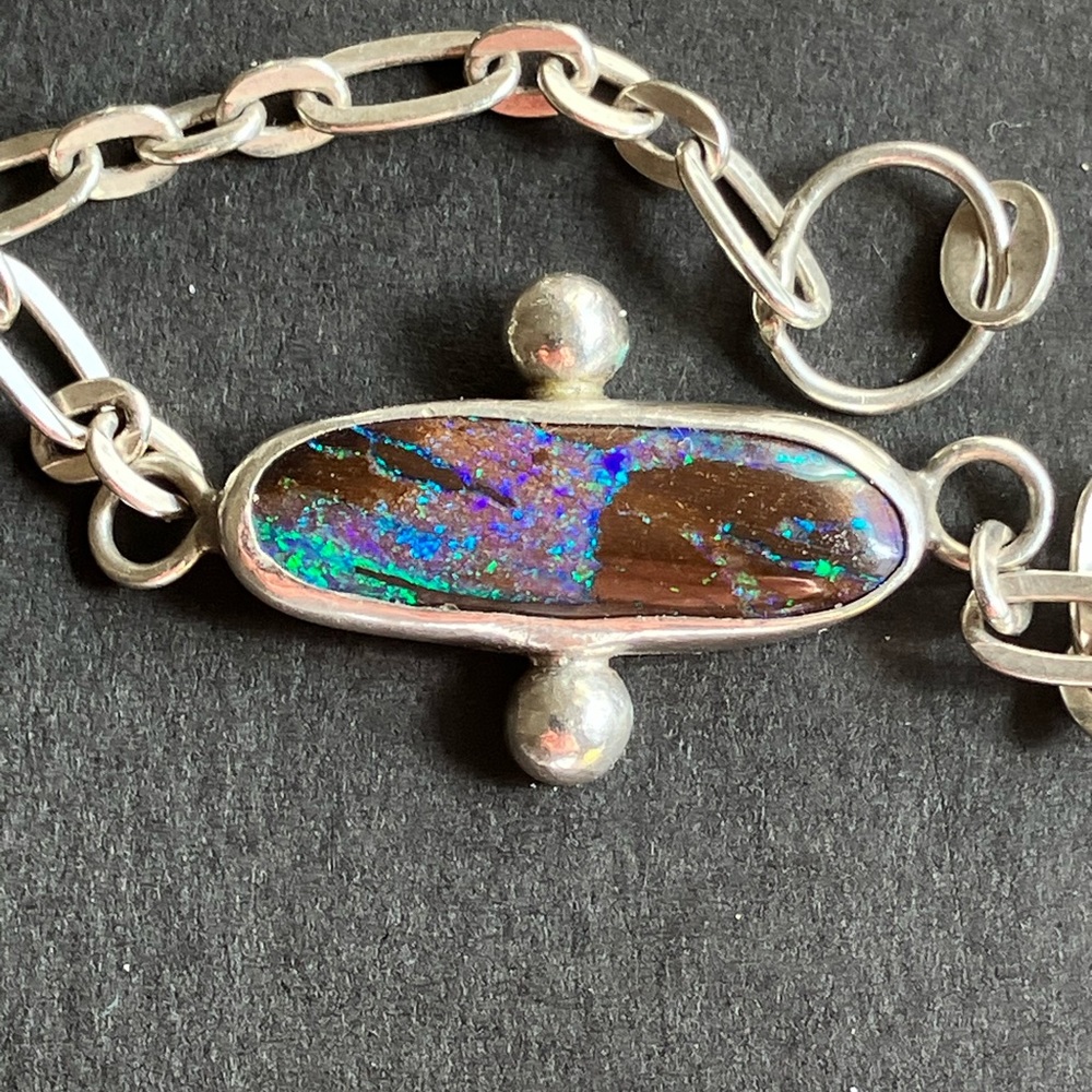 Sterling Silver Opal Women’s Link Bracelet Australian Opal Genuine Natural Opal